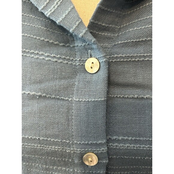 Side Stitch Soft-Textured Slub Stripe Button-Down Top Navy Blue Size Small - Picture 3 of 5